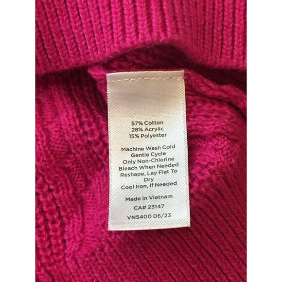 Talbots Fuchsia Pink Cable Knit Crewneck Cotton Blend Button Detail Medium - Picture 7 of 8